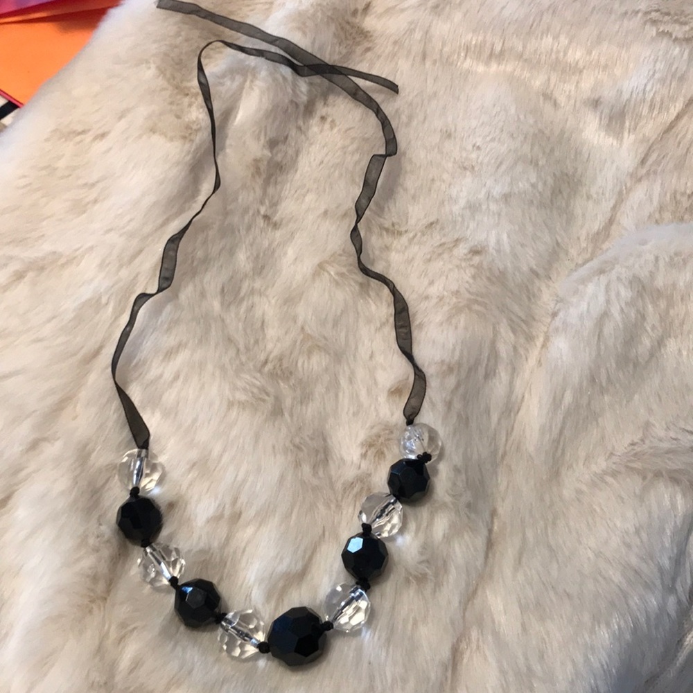 Black and clear stoned string statement necklace